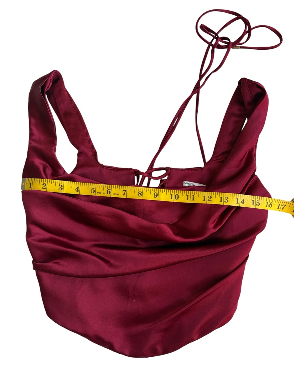 House of CB Una Corset Top Lace-up Dark Red Satin, Size L - Picture 6 of 9
